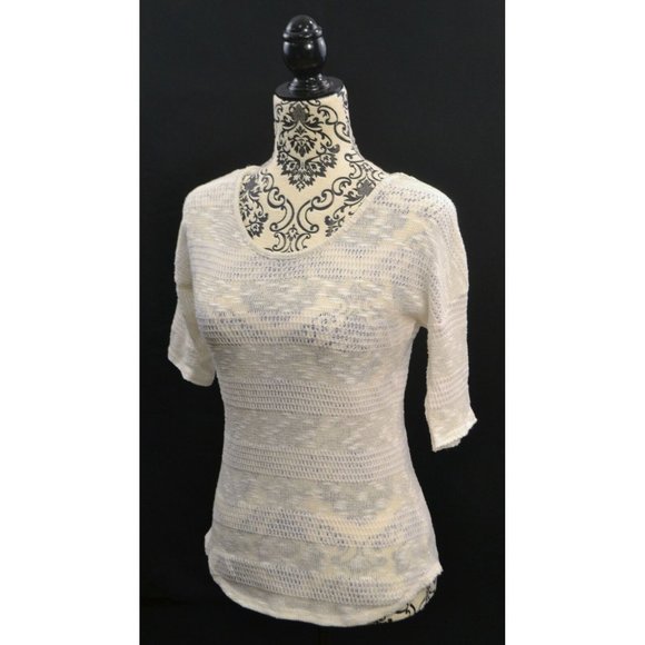 PINK ROSE‎ Women's Short Sleeve Lacey Polyester / Cotton Blend Top SIZE XS Ivory - Picture 3 of 6